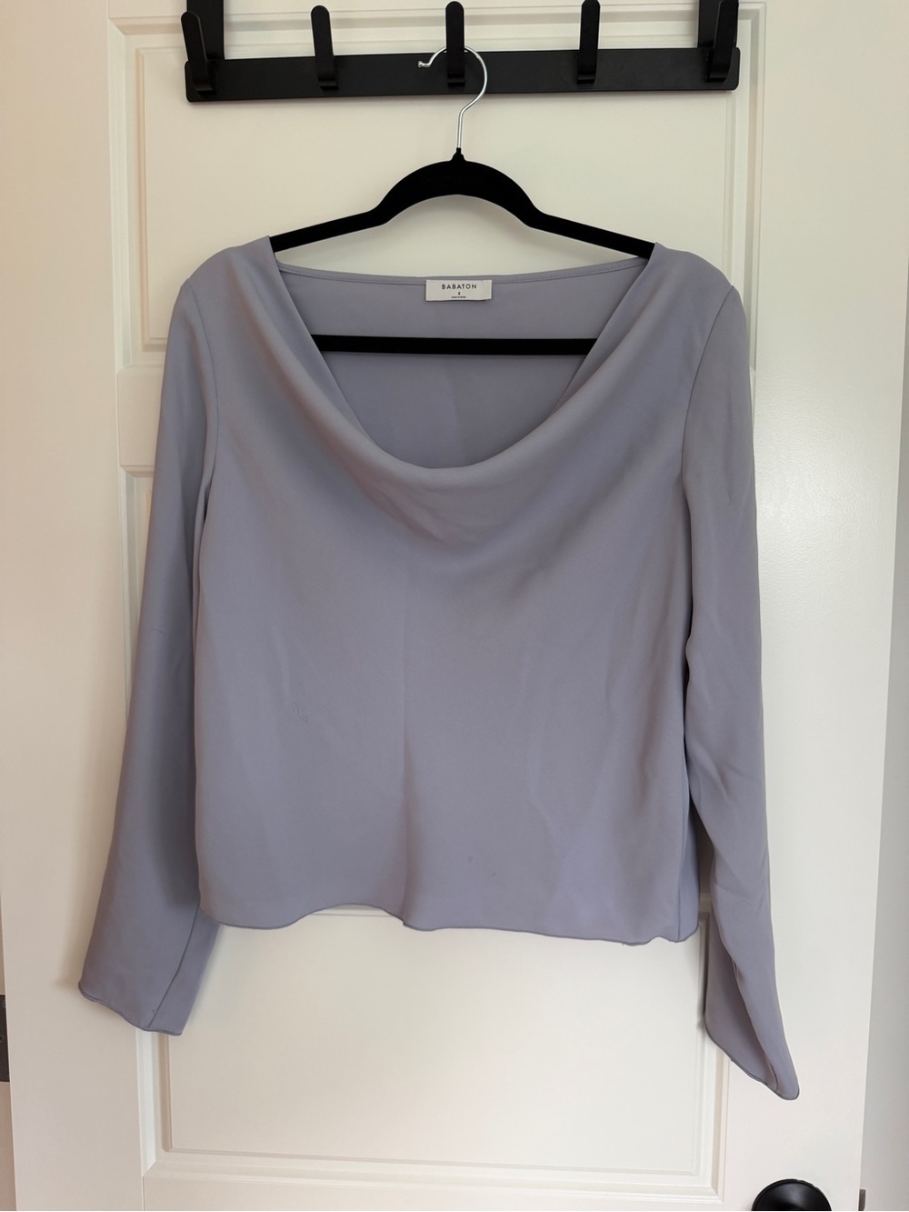 Aritzia Babaton Pale Lavender Cowl-Neck Long Sleeve Blouse